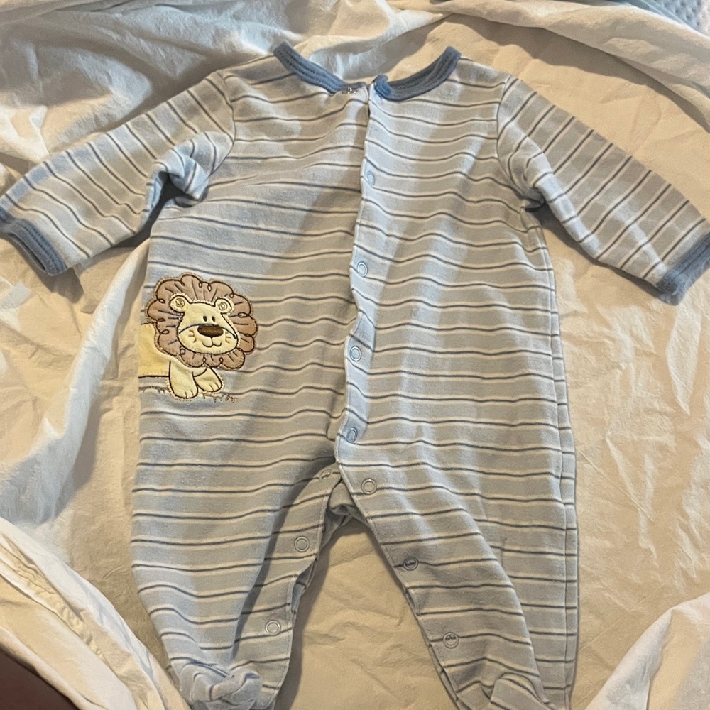 Little Me Light Blue Striped Footie with Lion